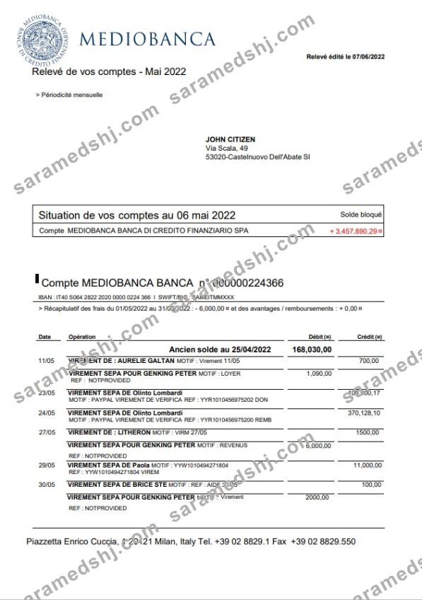 Italy Mediobanca bank statement